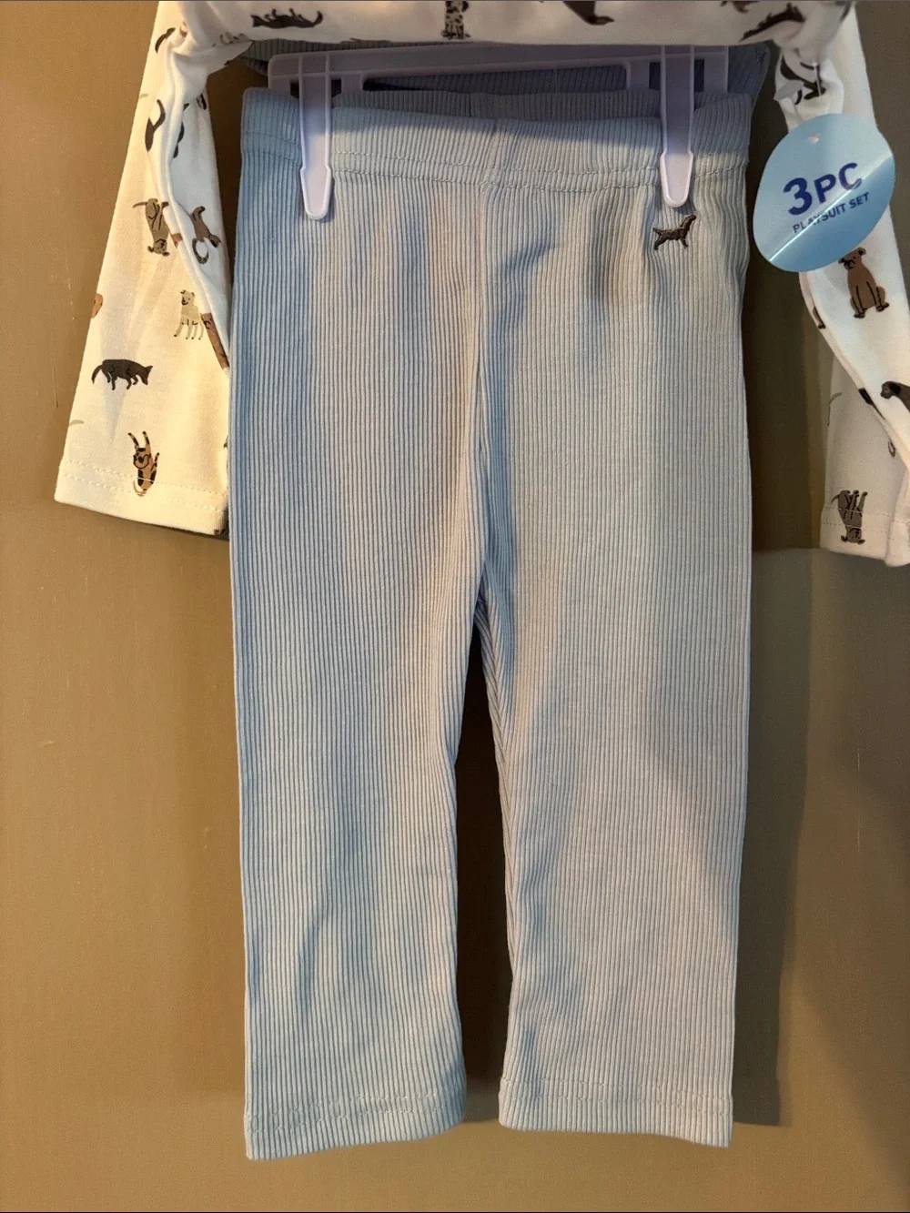 Graco 3-Piece Set Long-Sleeve Puppy Print Onesie w/ Blue Pants & Hat 9-12M NWT
